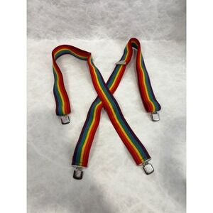 Kids Rainbow Striped Suspenders Adjustable X-Back Elastic Metal Clips